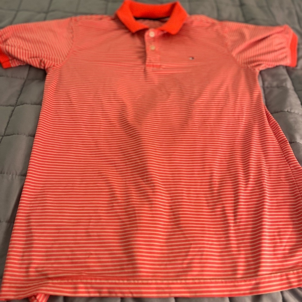 Tommy Hilfiger Boys Performance Golf Polo Coral/Orange stripe Boys XXL 20